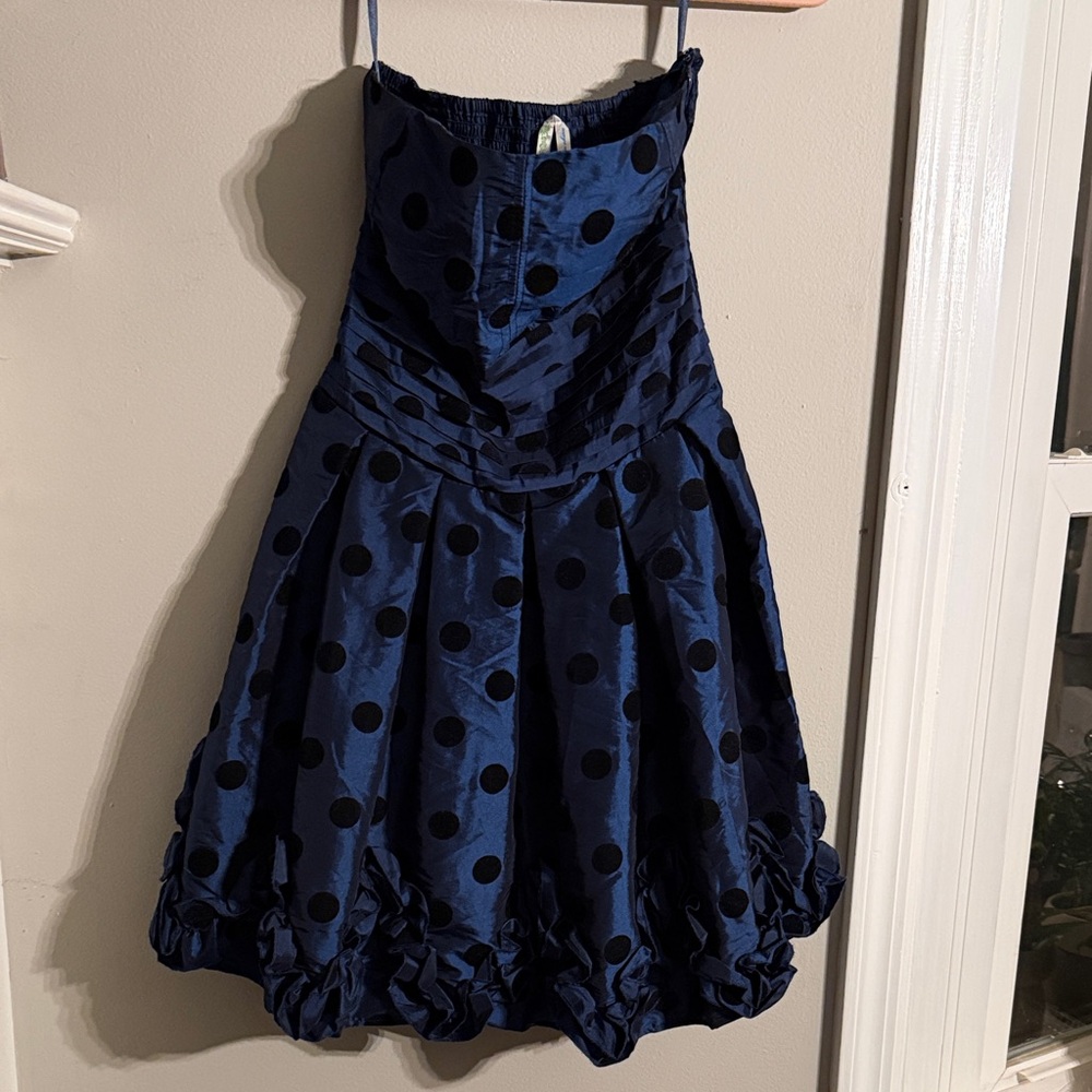 San Joy Navy Polka Dot Formal Dress